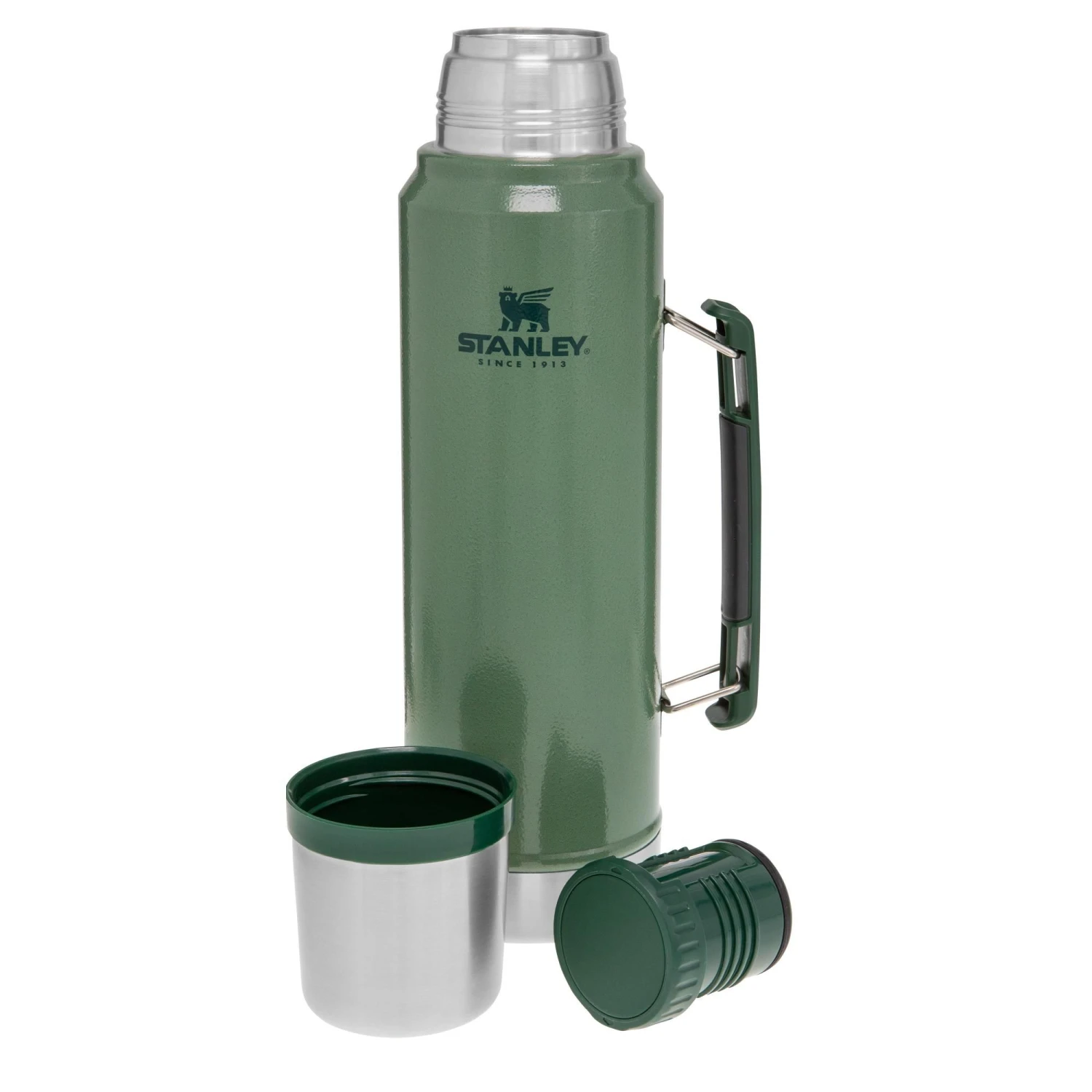 Stanley PMIClassic Vacuüm thermosfles 1 liter hammertone green Stanley PMIClassic Vacuüm Thermosfles 1 Liter Hammertone Green -Buiten Kamperen Winkel 115040 300 02