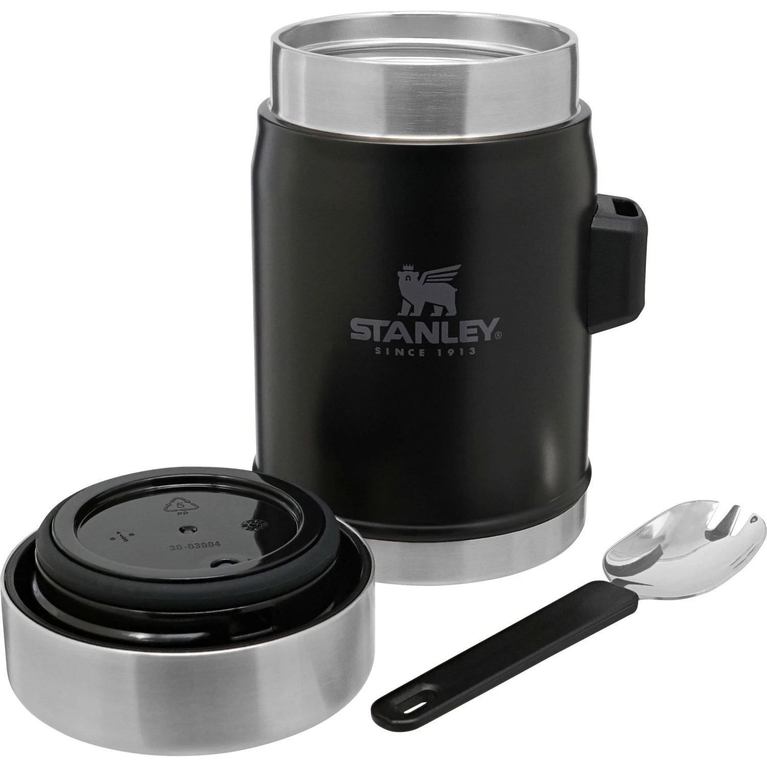 Stanley PMIClassic Legendary + Spork lunchbeker 400 ml matte black pebble Stanley PMIClassic Legendary + Spork Lunchbeker 400 Ml Matte Black Pebble -Buiten Kamperen Winkel 115069 990 03